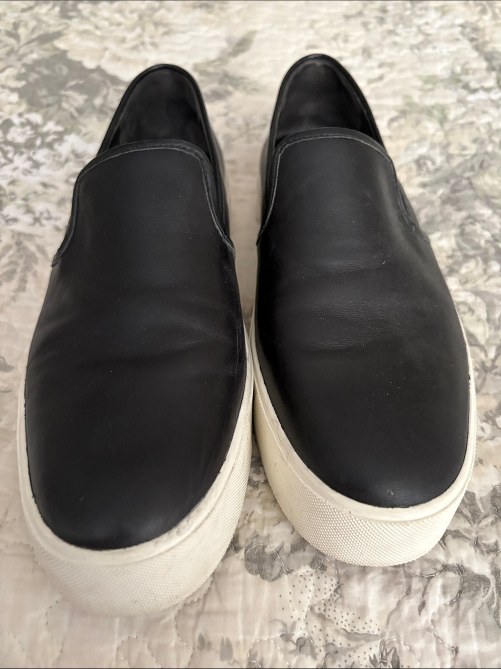 Vince Black Leather Slip-On Sneakers with White Sole